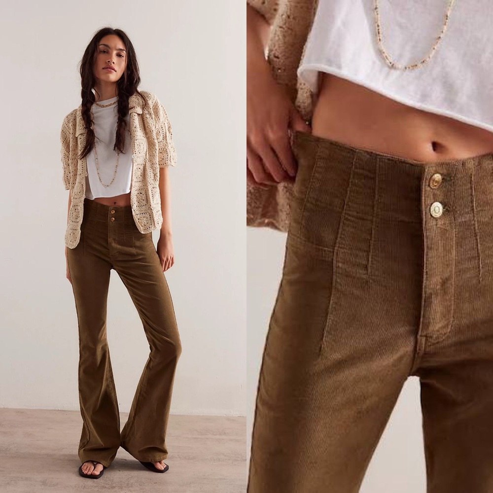 Free People Jayde Green Cord Flare Jeans Sz 29